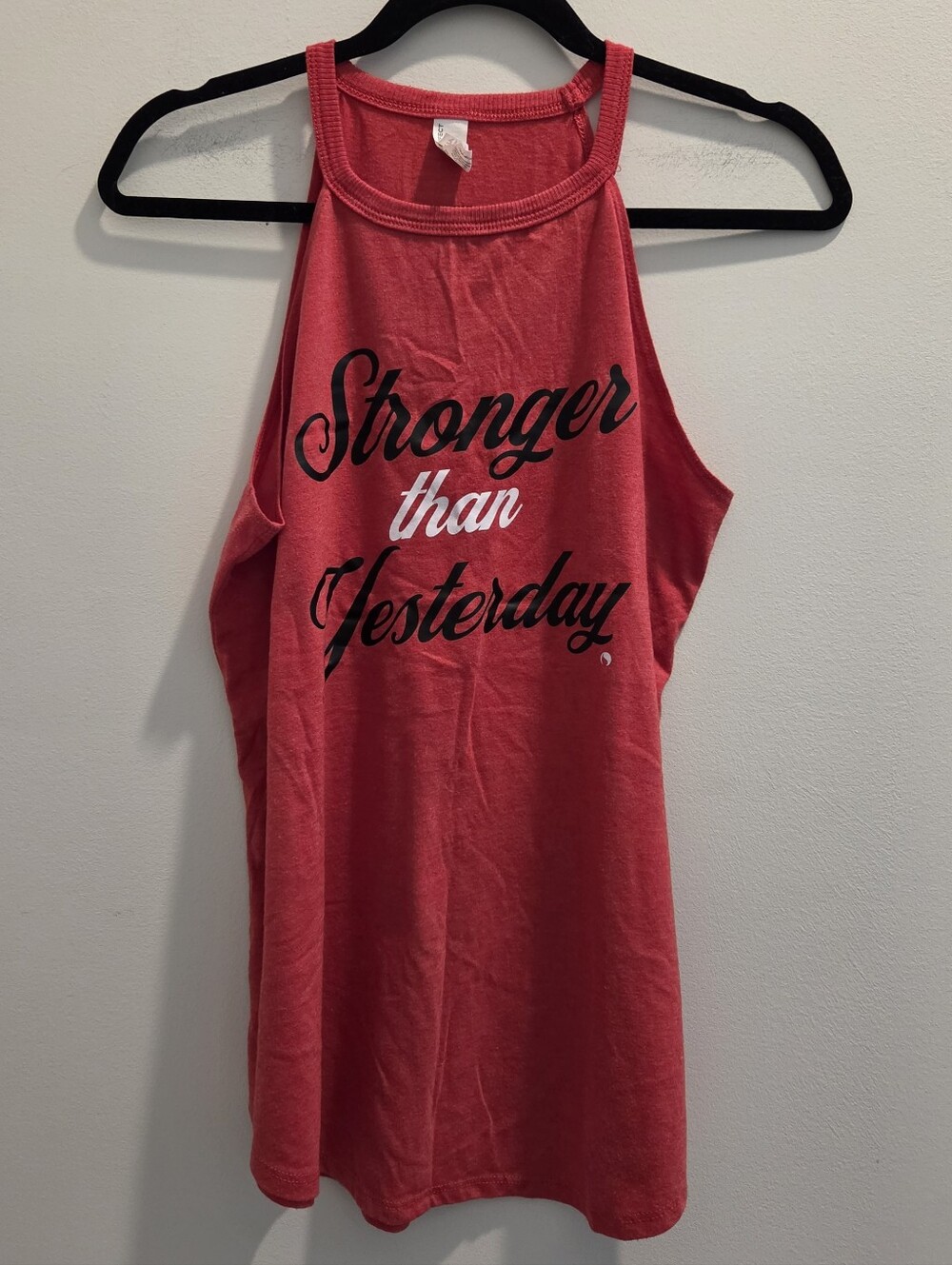 Red Graphic Tank Top "Stronger Than Yesterday" Motivational Gym Top